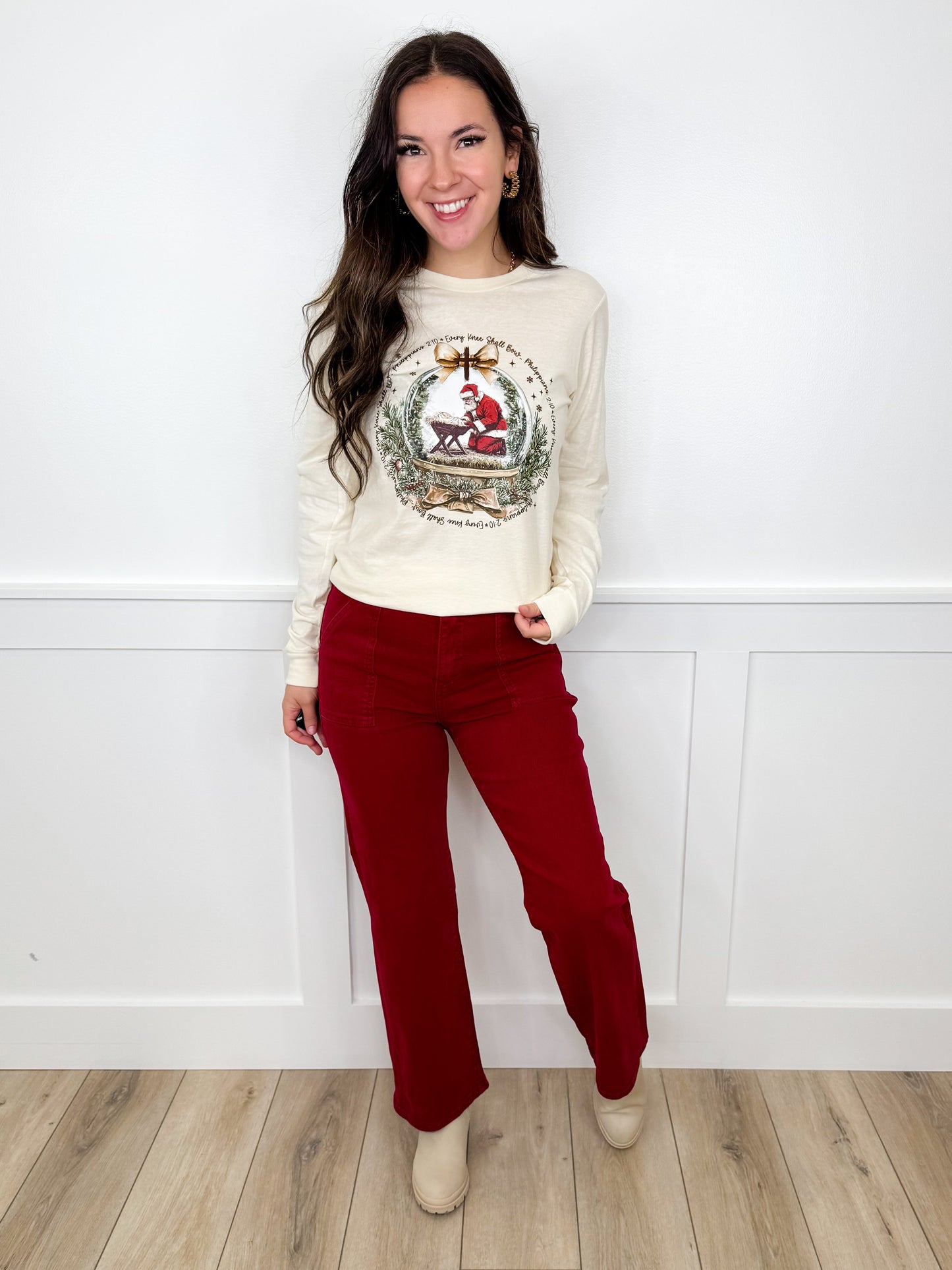Risen Faith High-Rise Ankle Flare Wine Jeans