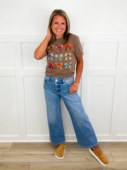 Risen Caitlyn Tummy Control High-Rise Cropped Wide Leg Medium Wash Jeans