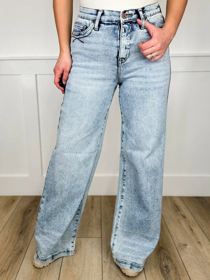Saige Kendell Tummy Control Wide Leg Jeans - Light Wash (Non Distressed)