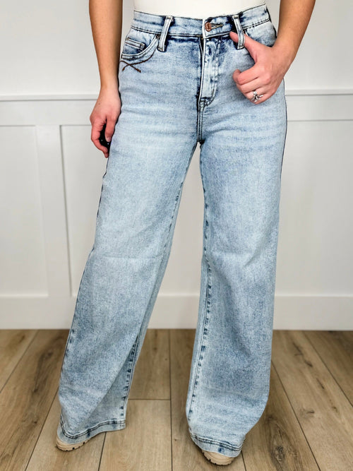Saige Kendell Tummy Control Wide Leg Jeans - Light Wash (Non Distressed)