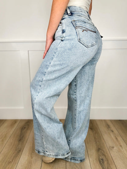 Saige Kendell Tummy Control Wide Leg Jeans - Light Wash (Non Distressed)