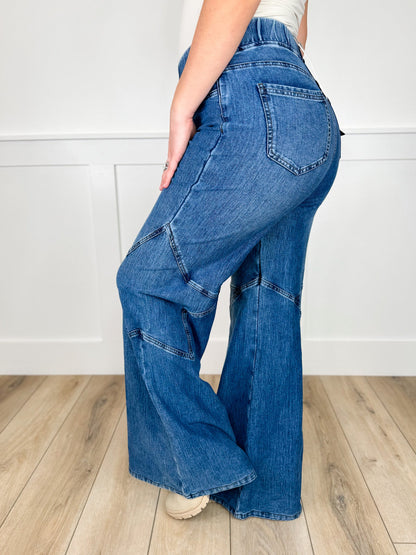 Saige Skylar High-Rise Wide Leg Jeans - Medium Wash (Pull On, Non Distressed)