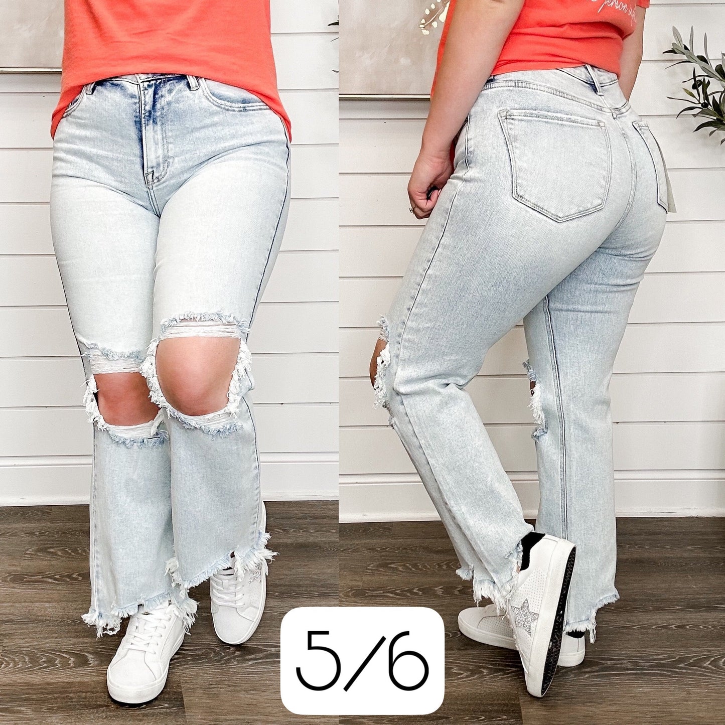 Risen Kristi Distressed High-Rise Straight Leg Cropped Light Acid Wash Blue Jeans
