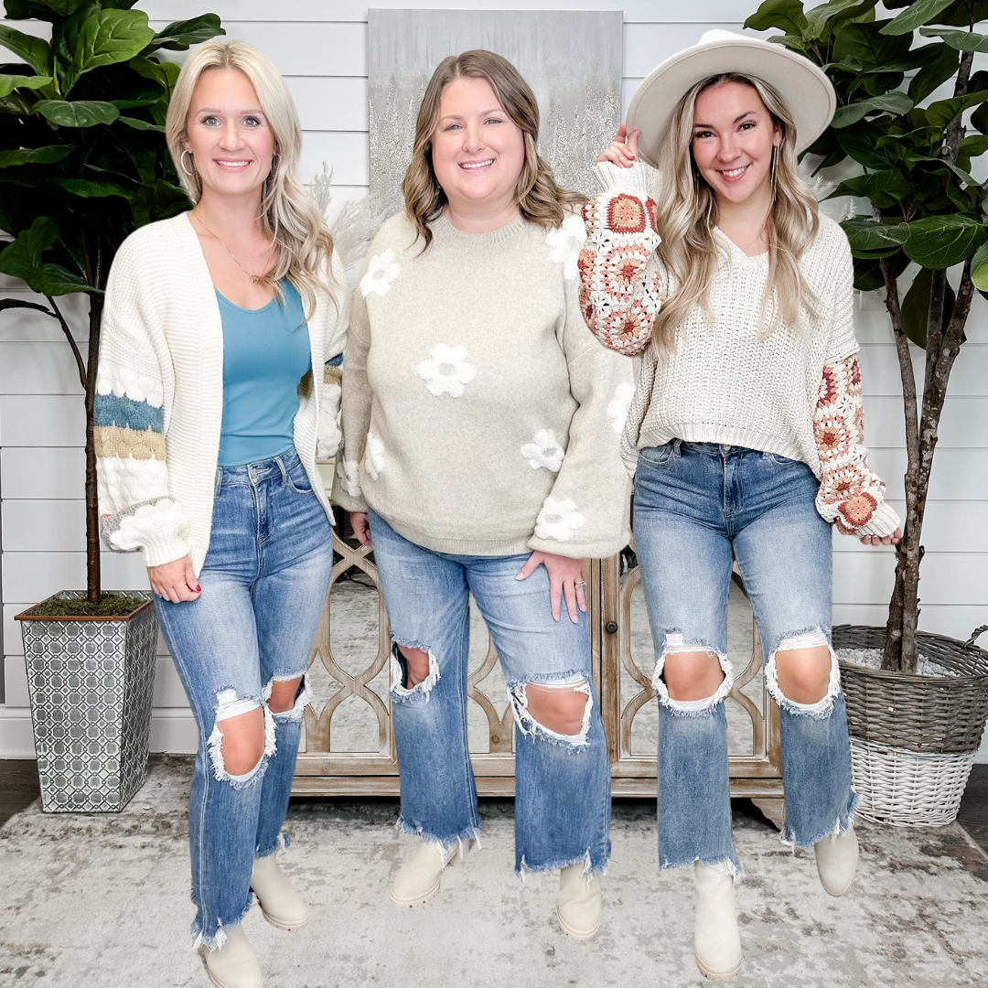 Risen Kristi High-Rise Straight Leg Cropped Jeans - Medium Wash (Distressed)